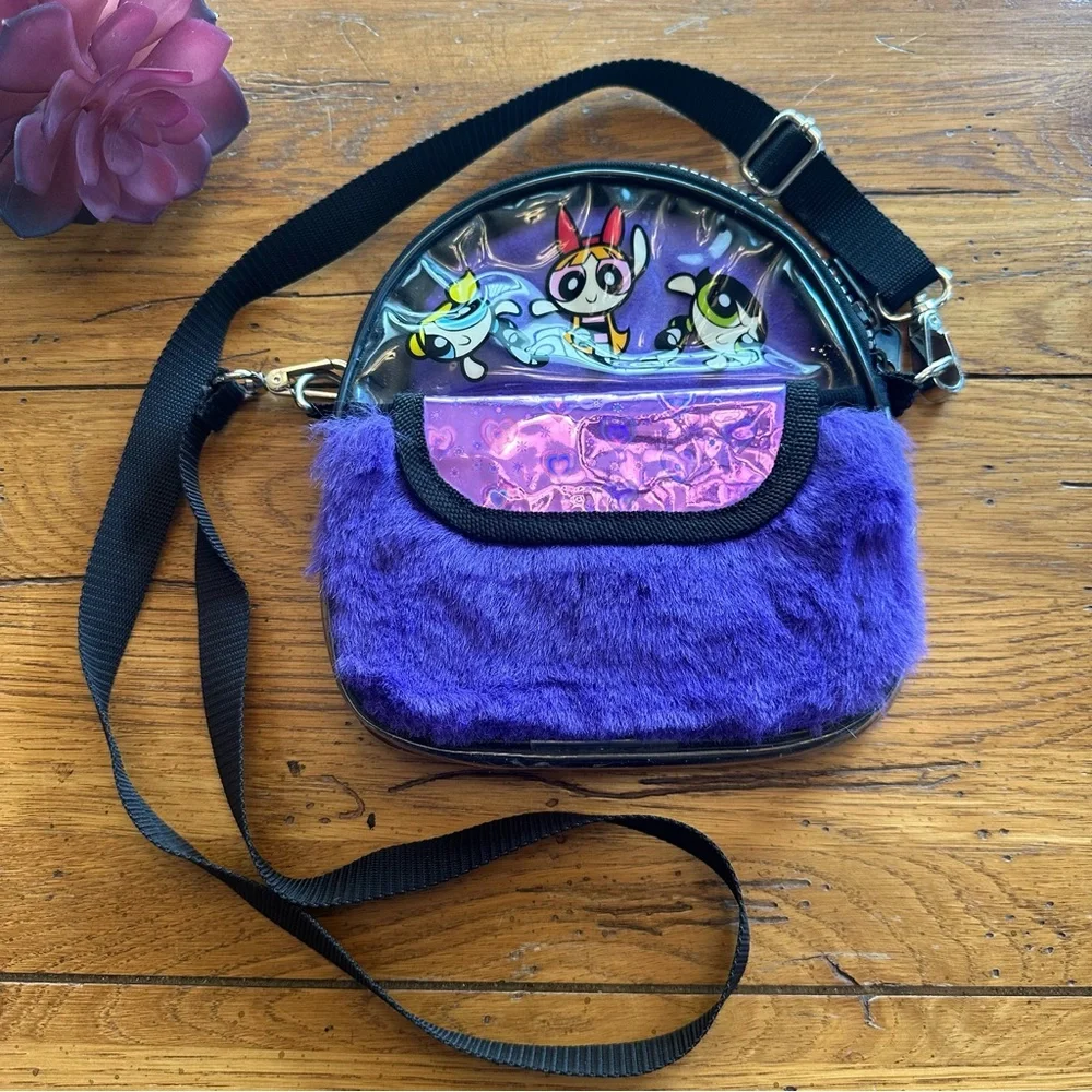 Vintage Purple Fuzzy Powerpuff Girls Crossbody Bag